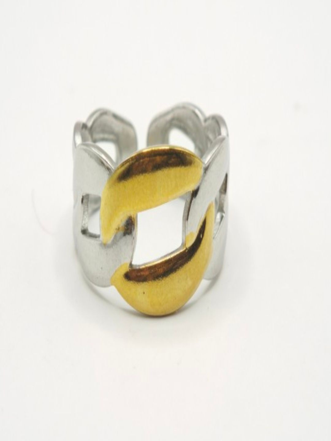 Sapraa Trends Women Anti Tarnish Staineless Steel Statement Adjustable Ring in Dual Tone