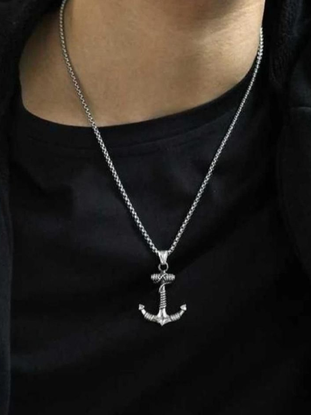 Basukiya Unisex Ship Rope Anchor Hook Brass Statement Necklace