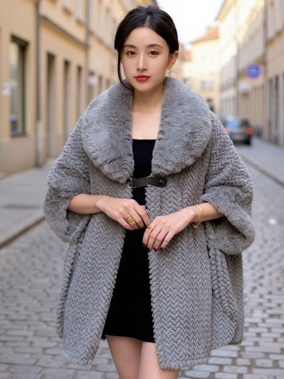 bebe Front Open Spread Collar Overcoat