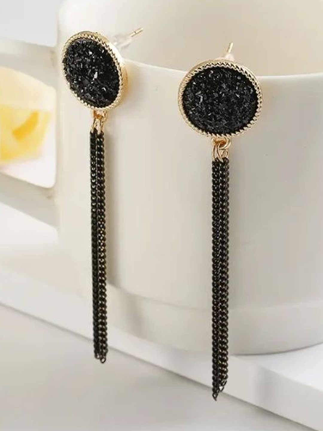 CIKIT Women Gold Toned Frame Textured Western Drop Earrings