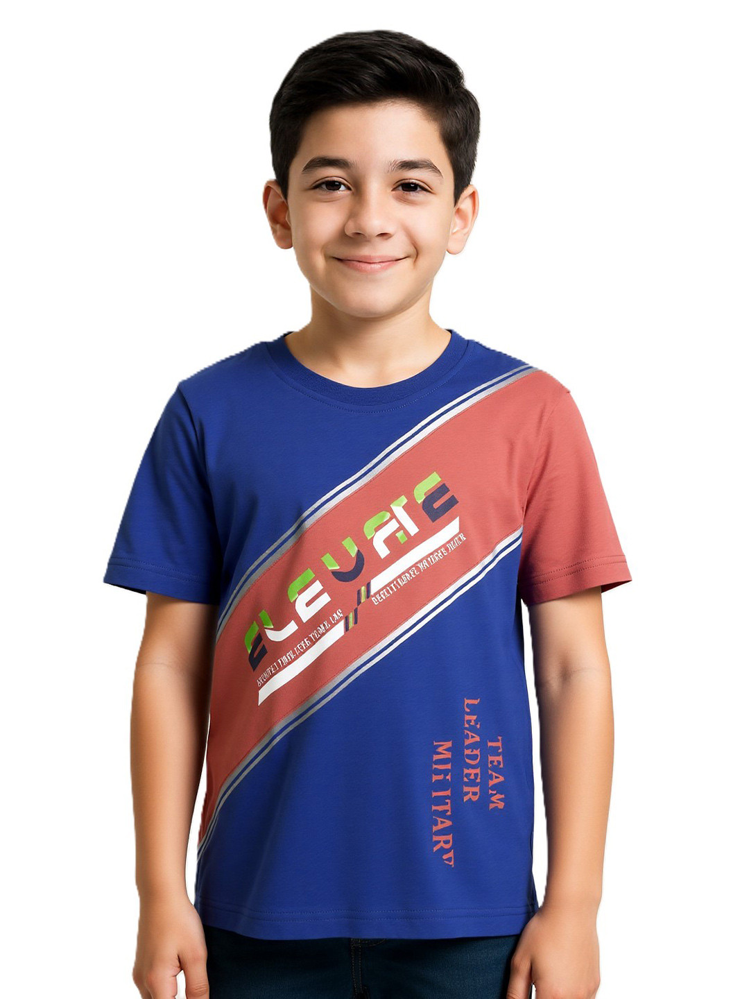 CAVIO Boys Blue & Brown Typography Printed T-shirt