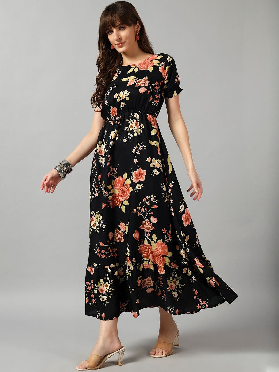 Jash Creation Women Gold Crepe Printed Anarkali Kurtas