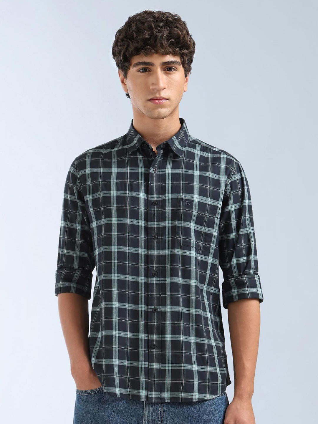 Flying Machine Slim Fit Other Checks Checked Spread Collar Cotton Shirt