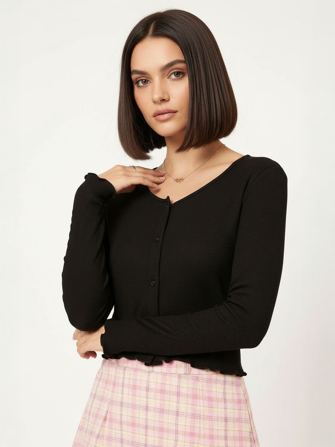 DressBerry Ribbed Bliss Lettuce Flair Top