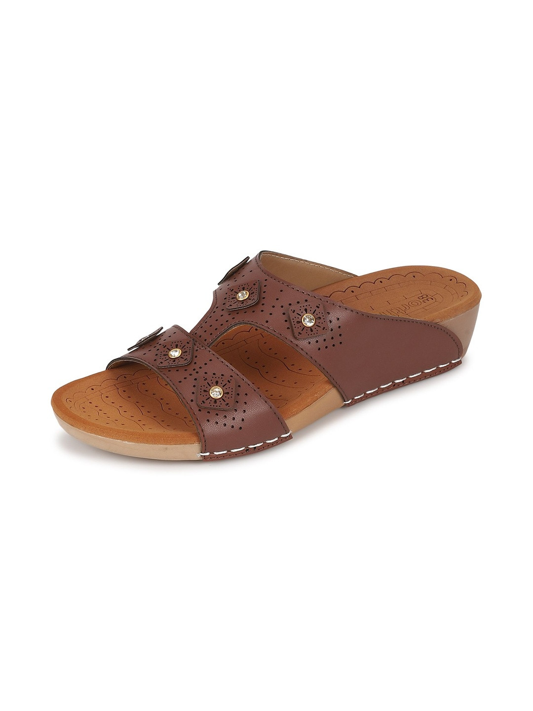 ORTHO JOY Women Brown PVC Sliders