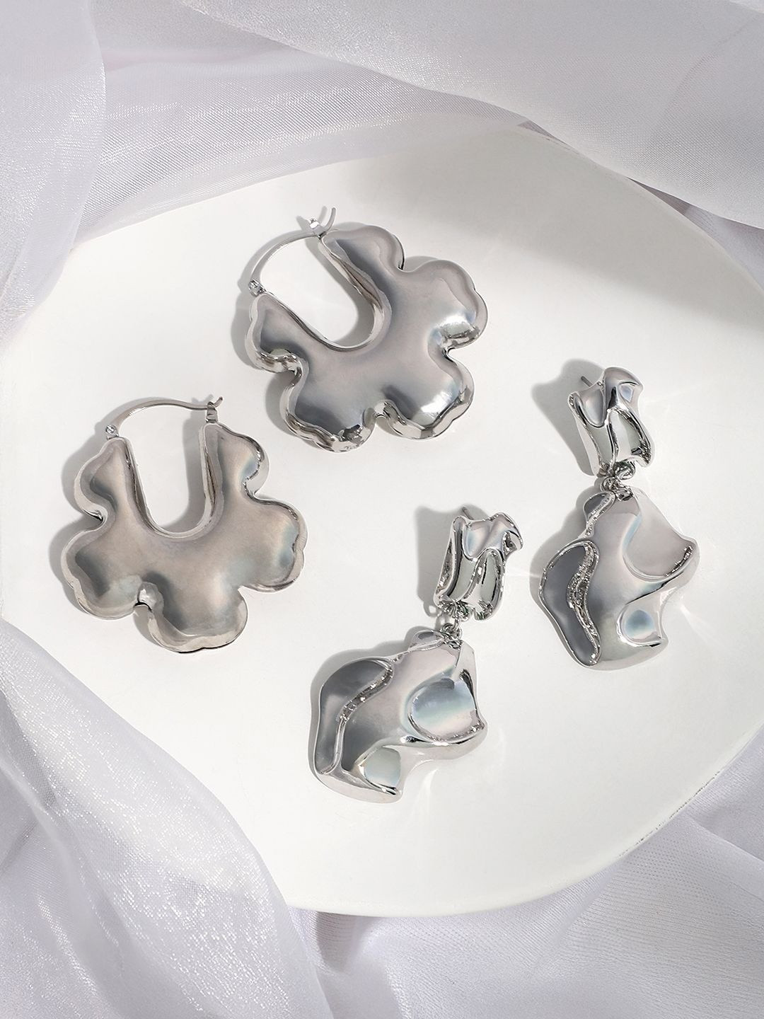 SOHI Pack Of 2 Silver-Plated Chunky Drop Earrings