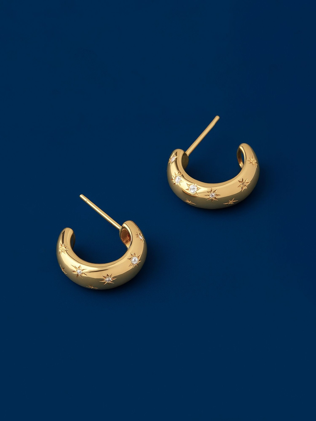 Accessorize 14K Gold-Plated Star Cubic Zirconia Studded Circular Shaped Half Hoop Earrings