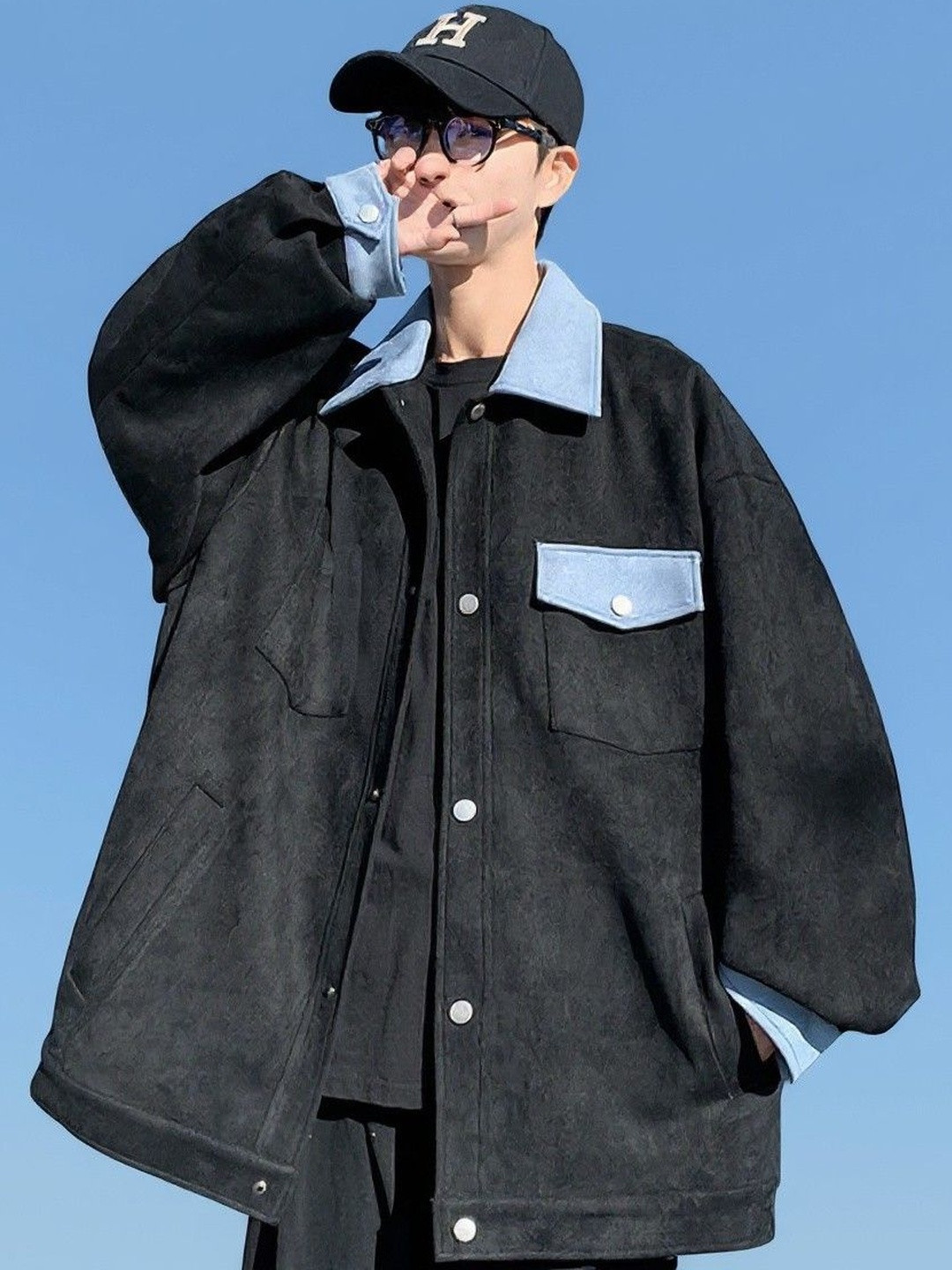 HERE&NOW Men Shirt Collar Solid Oversized Shacket