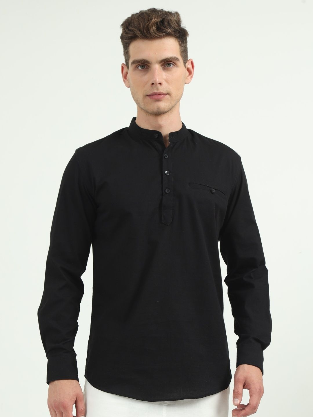 VROJASS Men Solid Daily Linen Straight Kurta