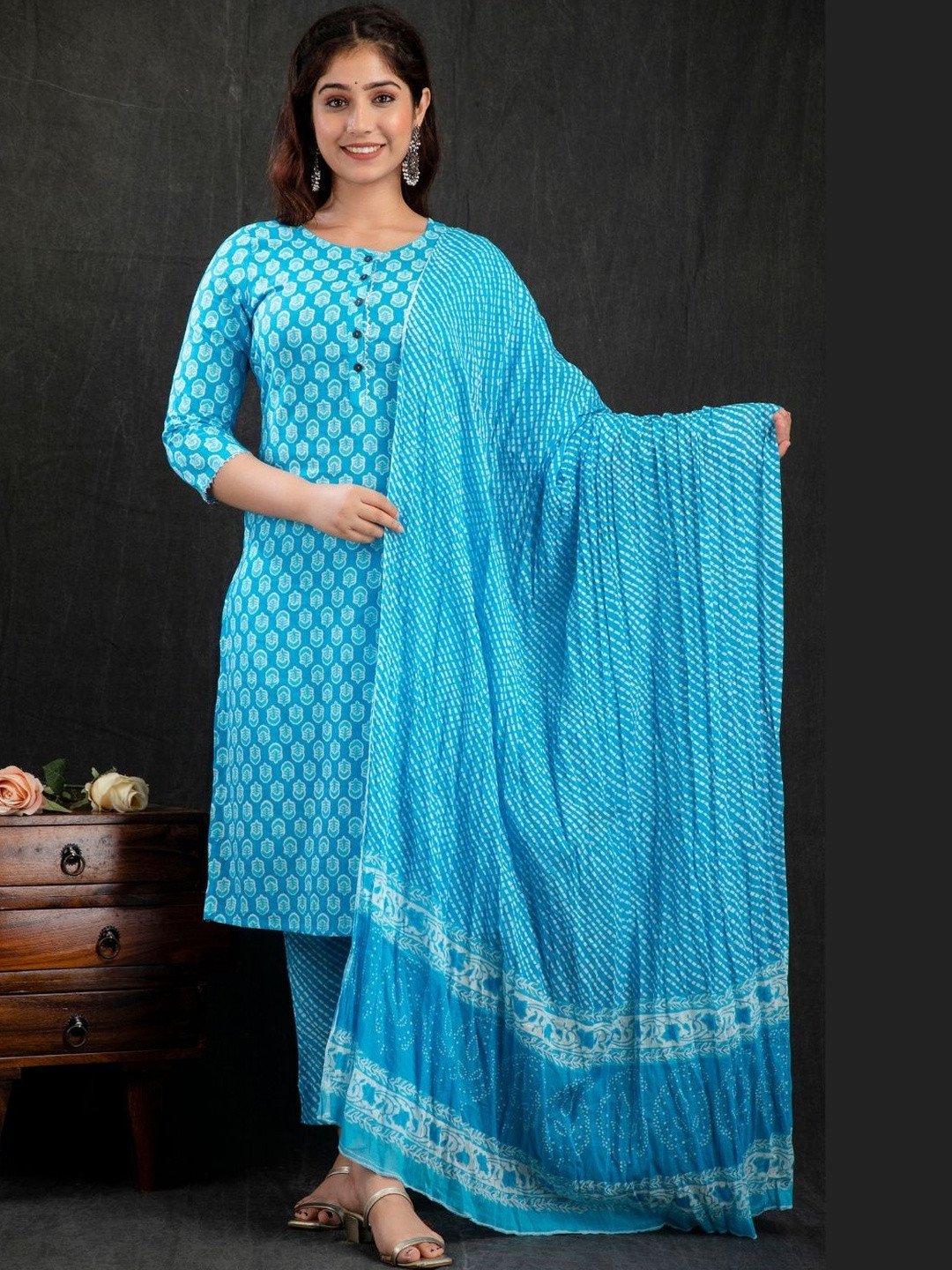 Moda Rapido Ethnic Motifs Printed Pure Cotton Kurta With Trousers & Dupatta