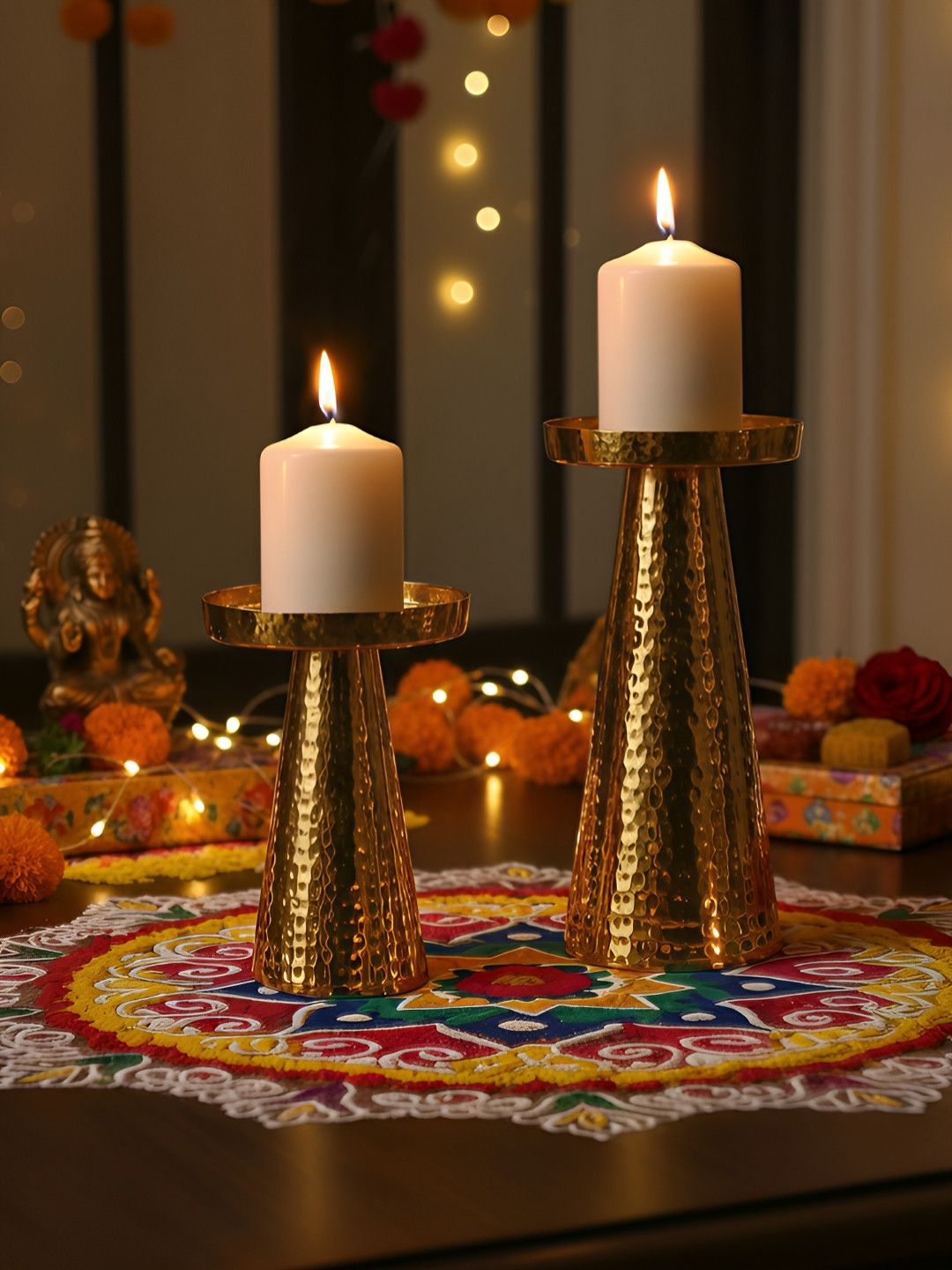 TIED RIBBONS Set of 2 Handcrafted Pillar Candle Stand for Home Decor