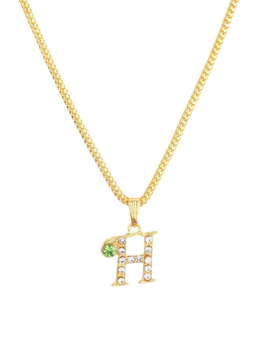 Accessoo Unisex Stainless Steel Artificial Stones Studded H Shaped Pendant With Chain