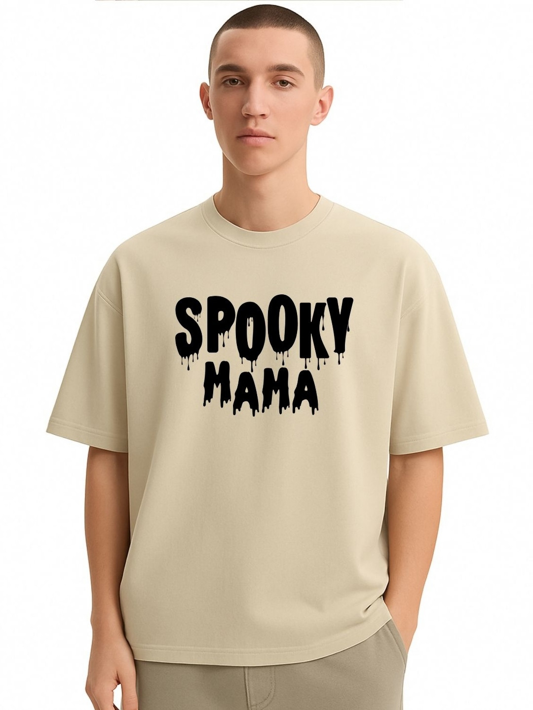 Fashnobic Men Dri-FIT Trendy Spooky Mama Printed Round Neck Cotton Oversized T-shirt