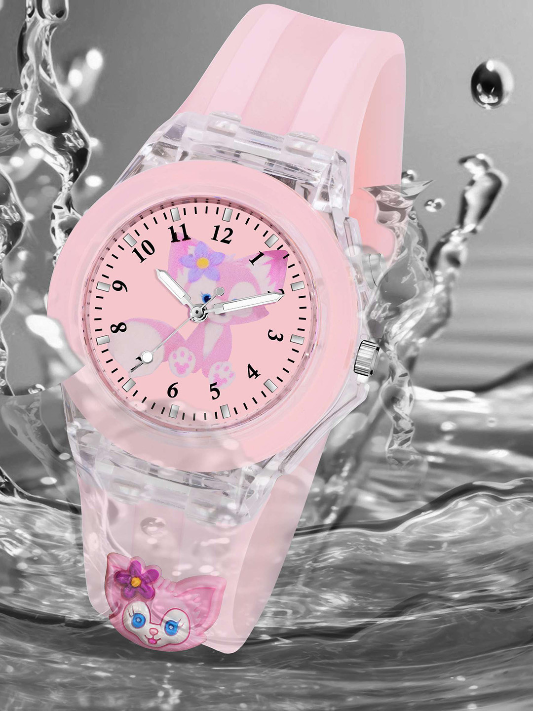 KIDSUN Kids Round Dial & Seven Light Redium Strap Analogue Watch RA82_PINK_PINK