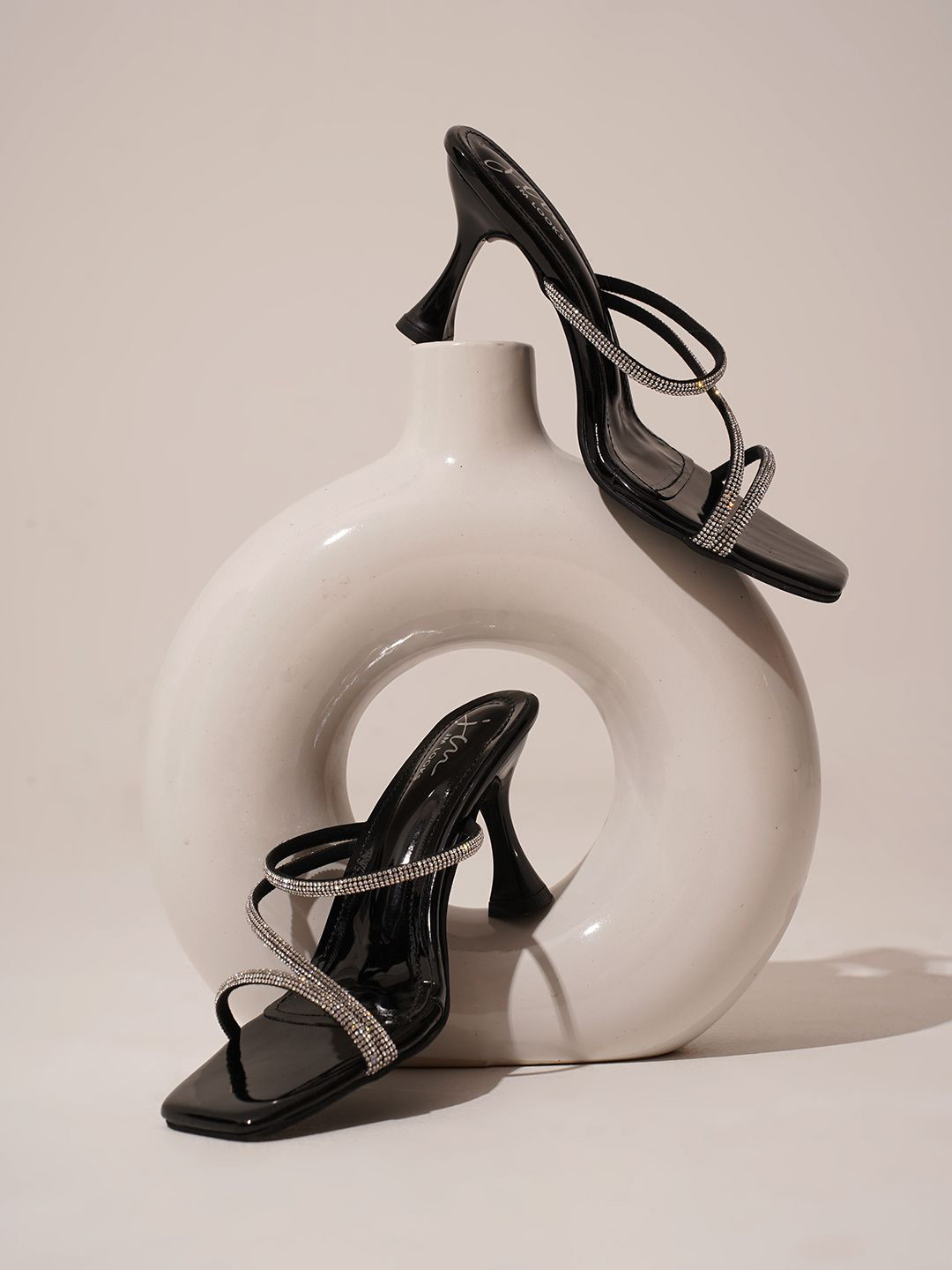 JM Looks Elegant Strappy kitten Heel Sandals with Sparkling Detailing