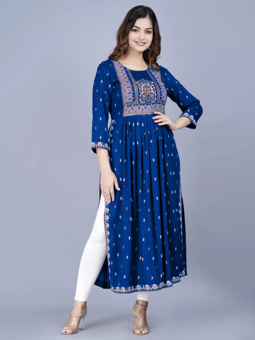 BRAHMASTRA Floral Yoke Design Thread Work Naira Cut Kurta