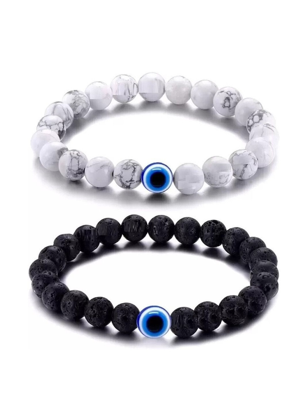 Sukhad Unisex Pack of 2 Artificial Beads Evil Eye Beads Bracelet Set
