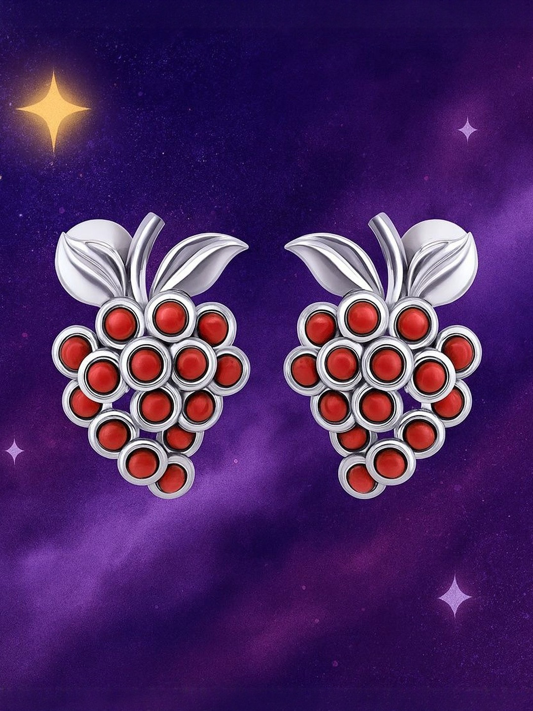 925 SILLER 925 Sterling Silver Rhodium-Plated Grapes Shaped Studs