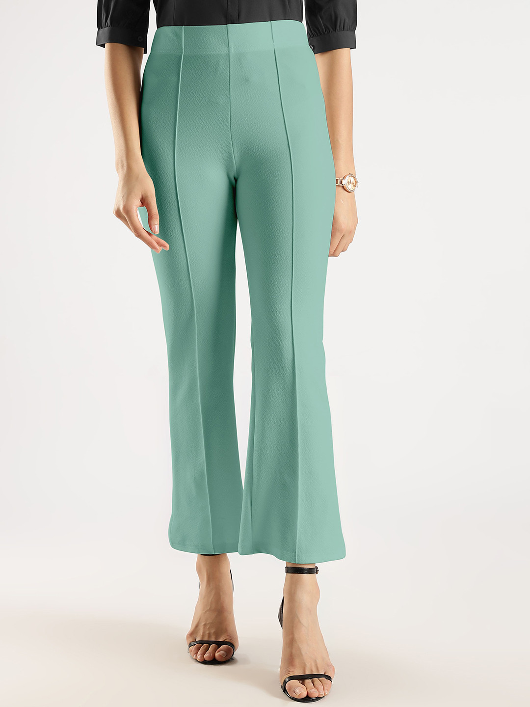 SWADESI STUFF Women Relaxed High-Rise Bootcut Formal Trousers