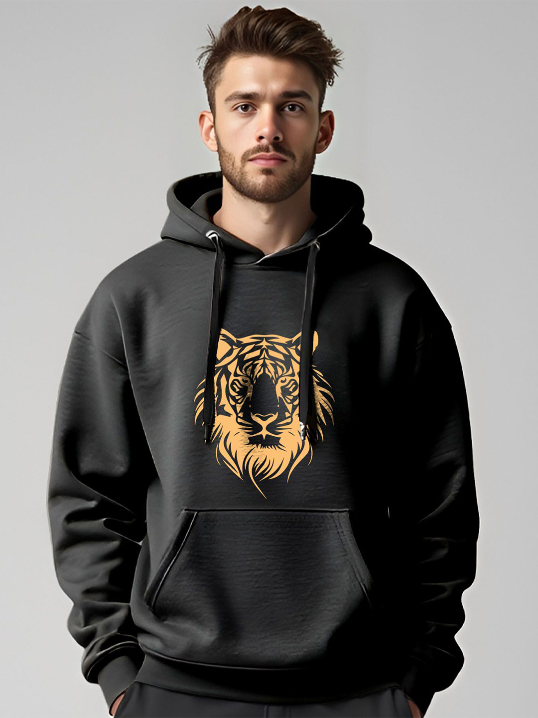 AUSK Men Printed Full Sleeve Hooded Pullover Sweartshirt