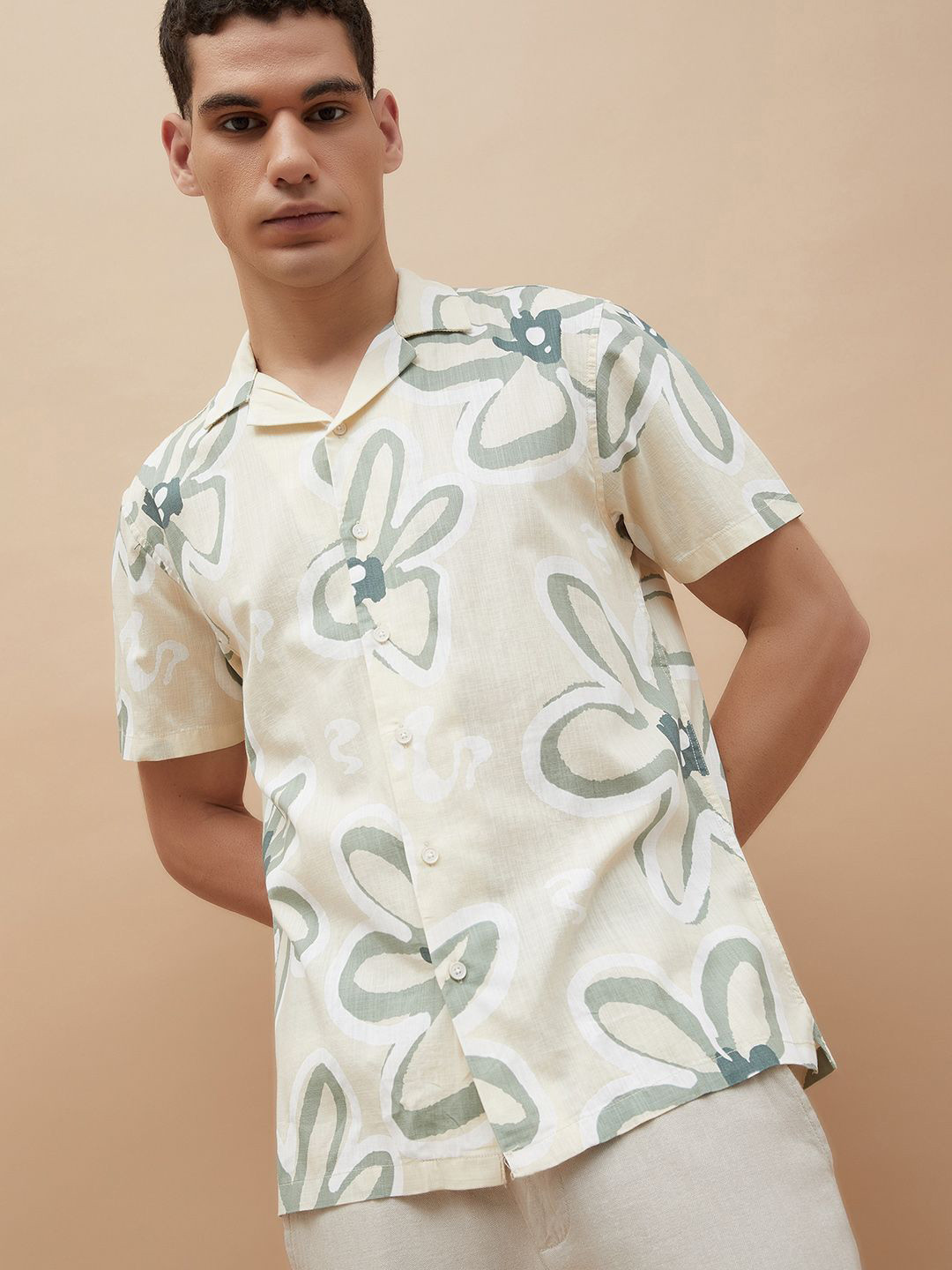 CODE by Lifestyle Floral Printed Lapel Collar Cotton Shirt