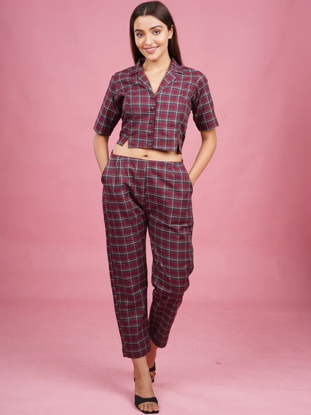 Purple Haze Checked Cotton Crop Top