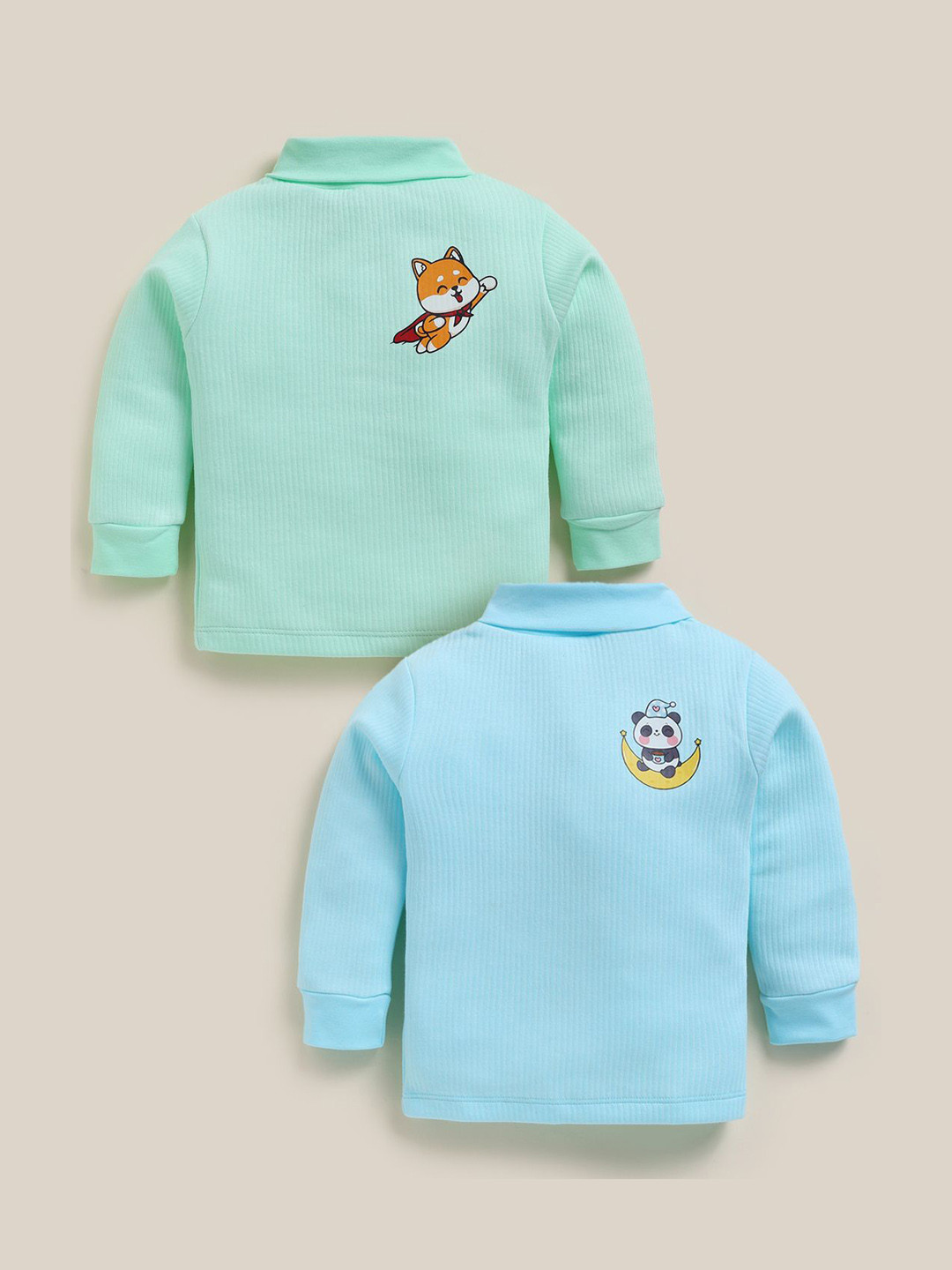MooNKids Kids Pack of 2 Ribbed Full Sleeves High-Neck Tops