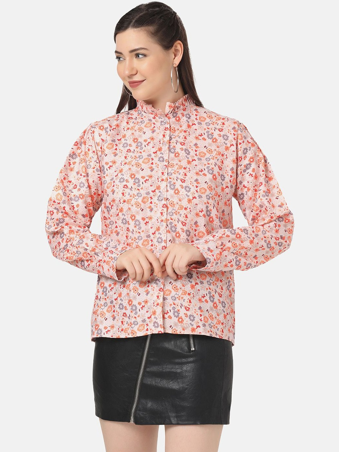 M&H Easy Floral Print Ruffles Cotton Top
