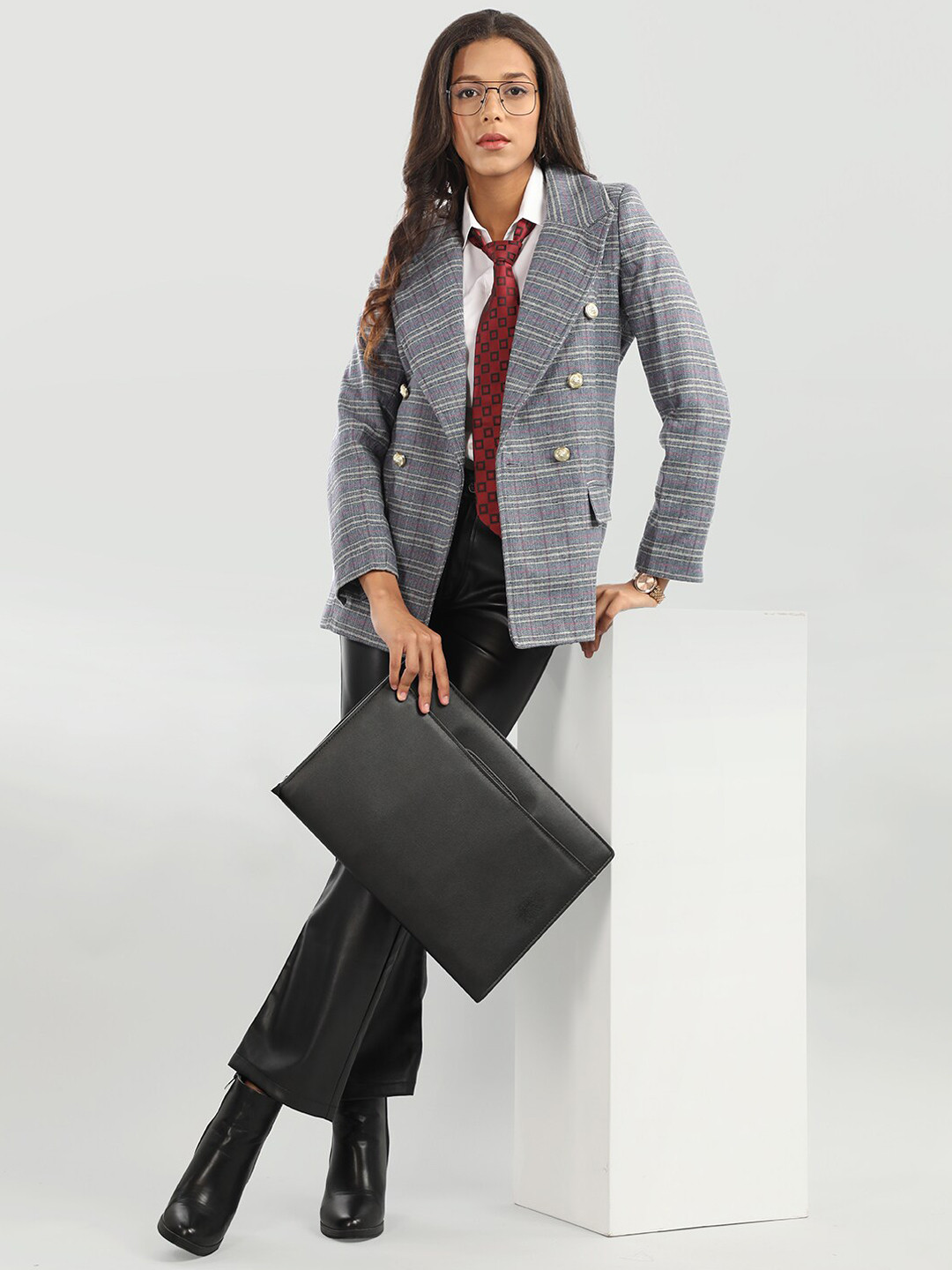 HONNETE Checked Double-breasted Formal Overcoat