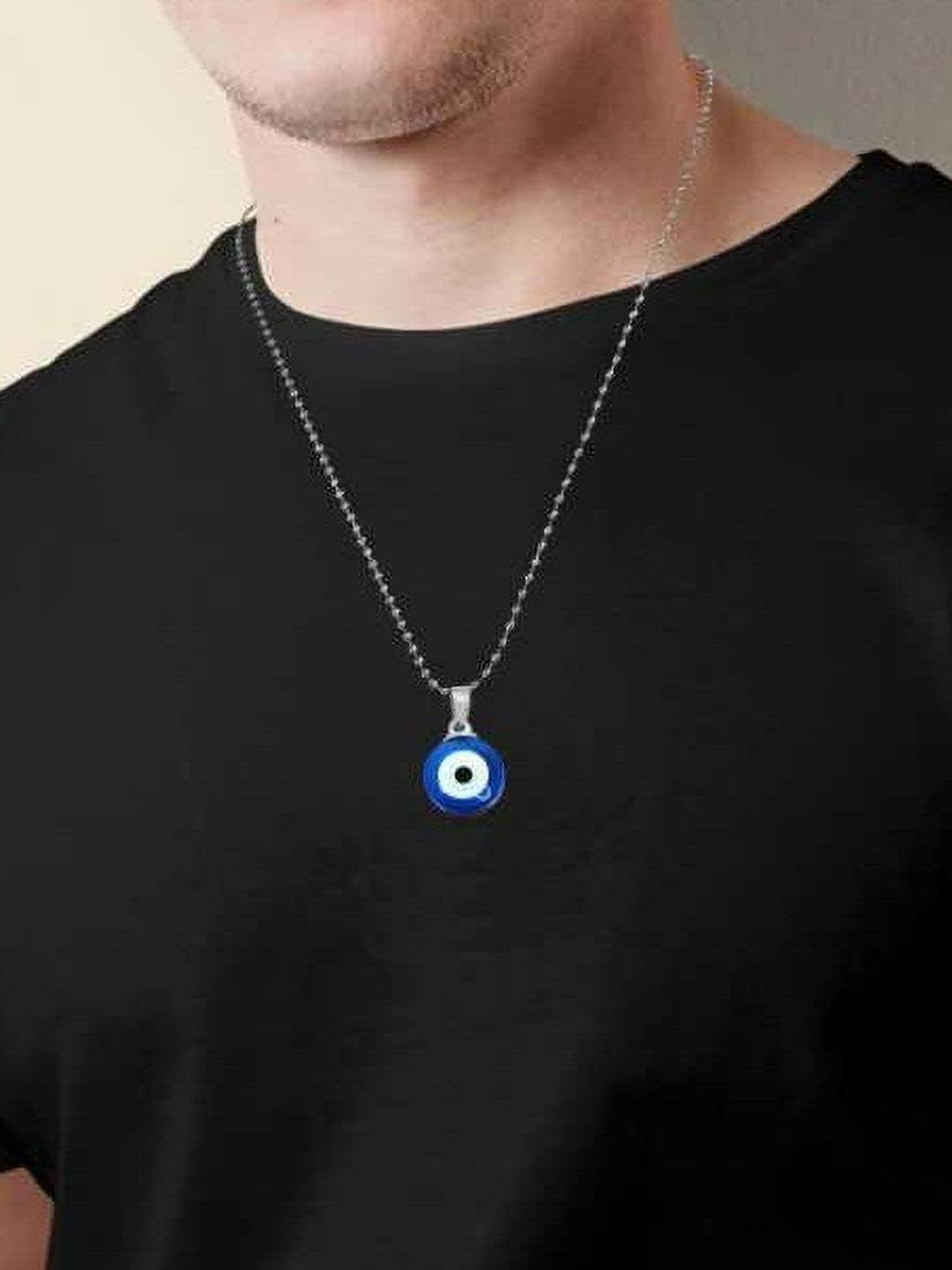 GGE NATURAL ITEM Unisex Stainless Steel Evil Eye Pendant With Chain