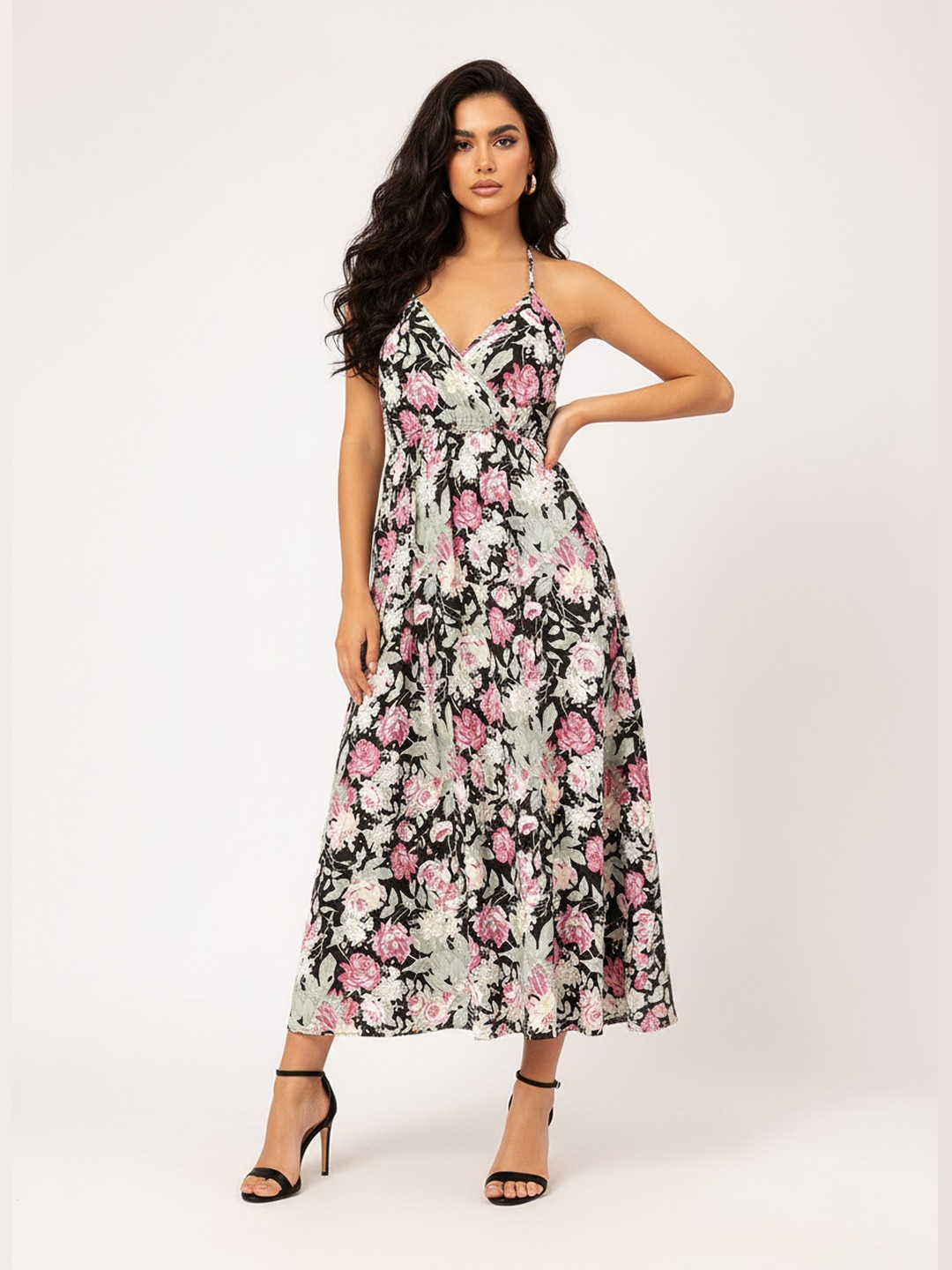 DressBerry Dreamy Drape Halter Neck Floral Maxi Dress