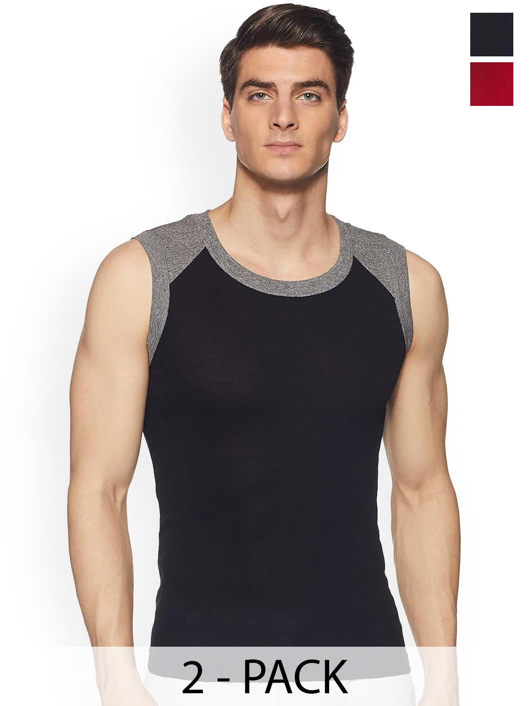 Sporto by Macho Pack Of 2 Colorblocked Pure Cotton  Vests