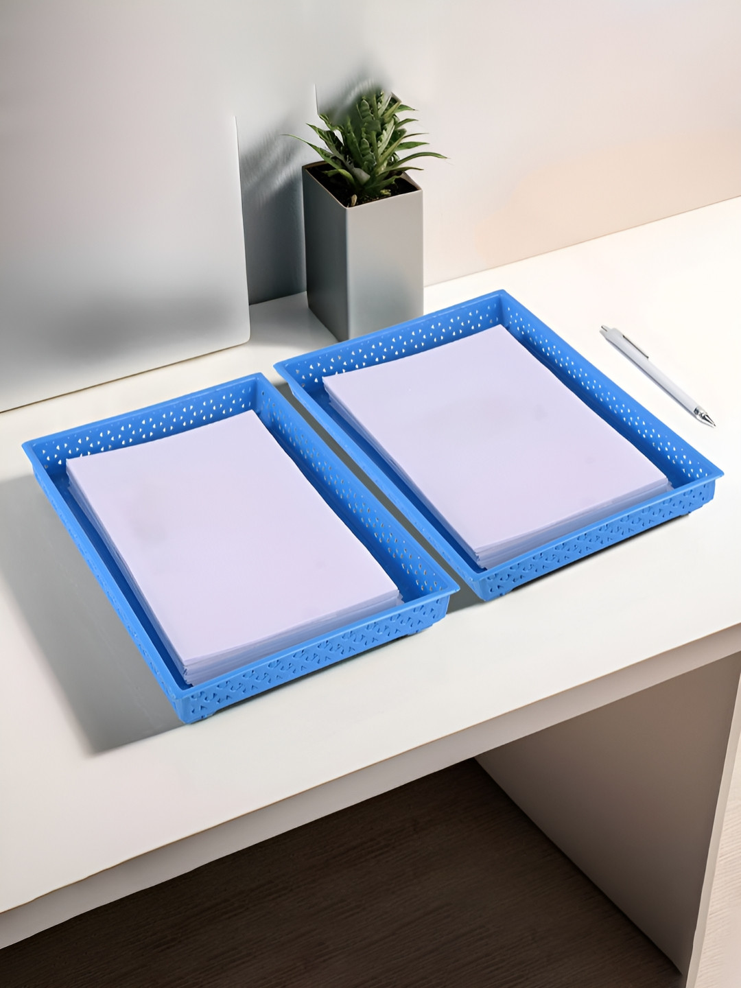 HOMESTIC Blue 2 Pieces Rectangular Paper Holder Tray