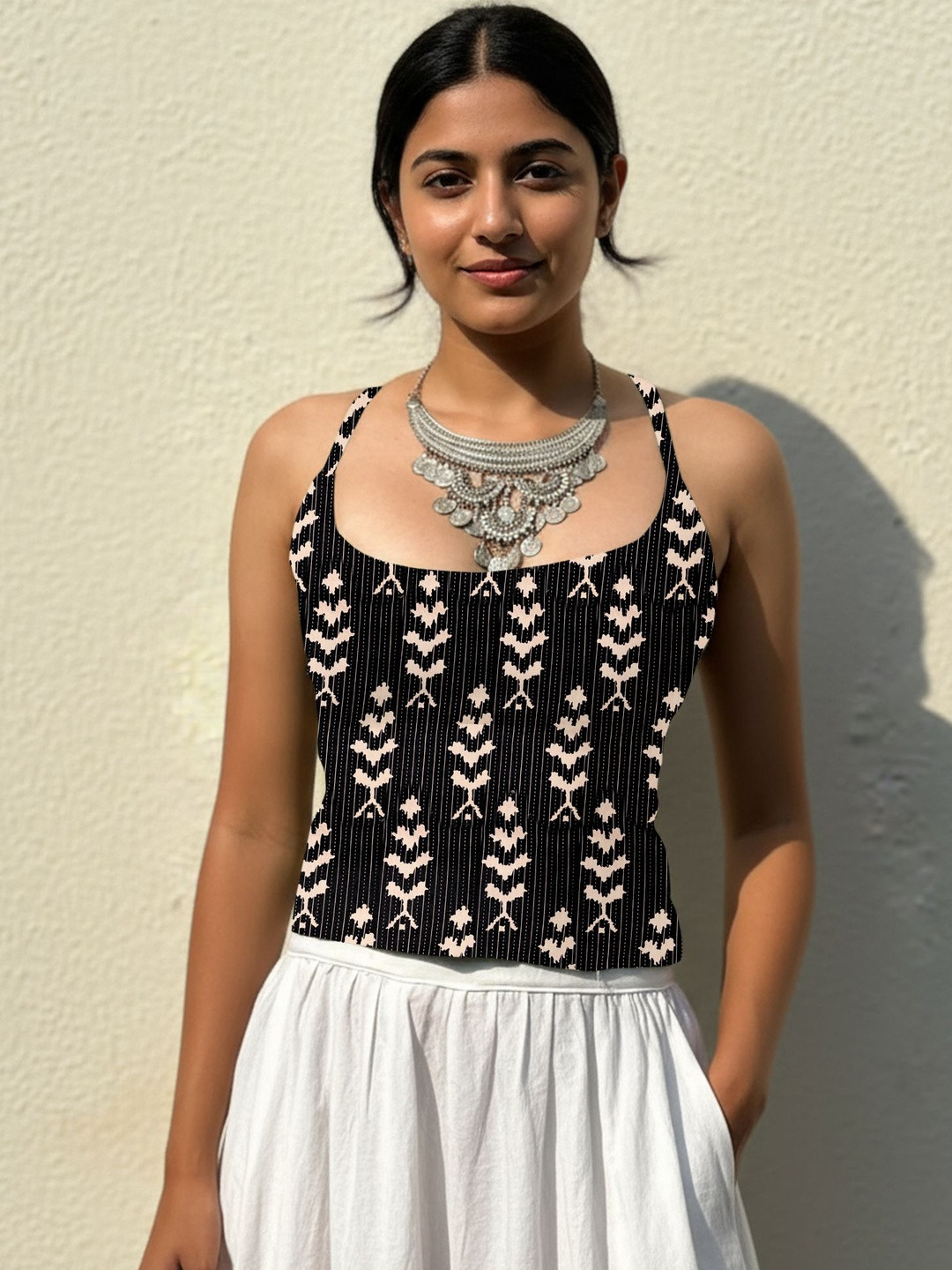 AAHWAN Women Ethnic Motifs Crop Top with Tie-Ups