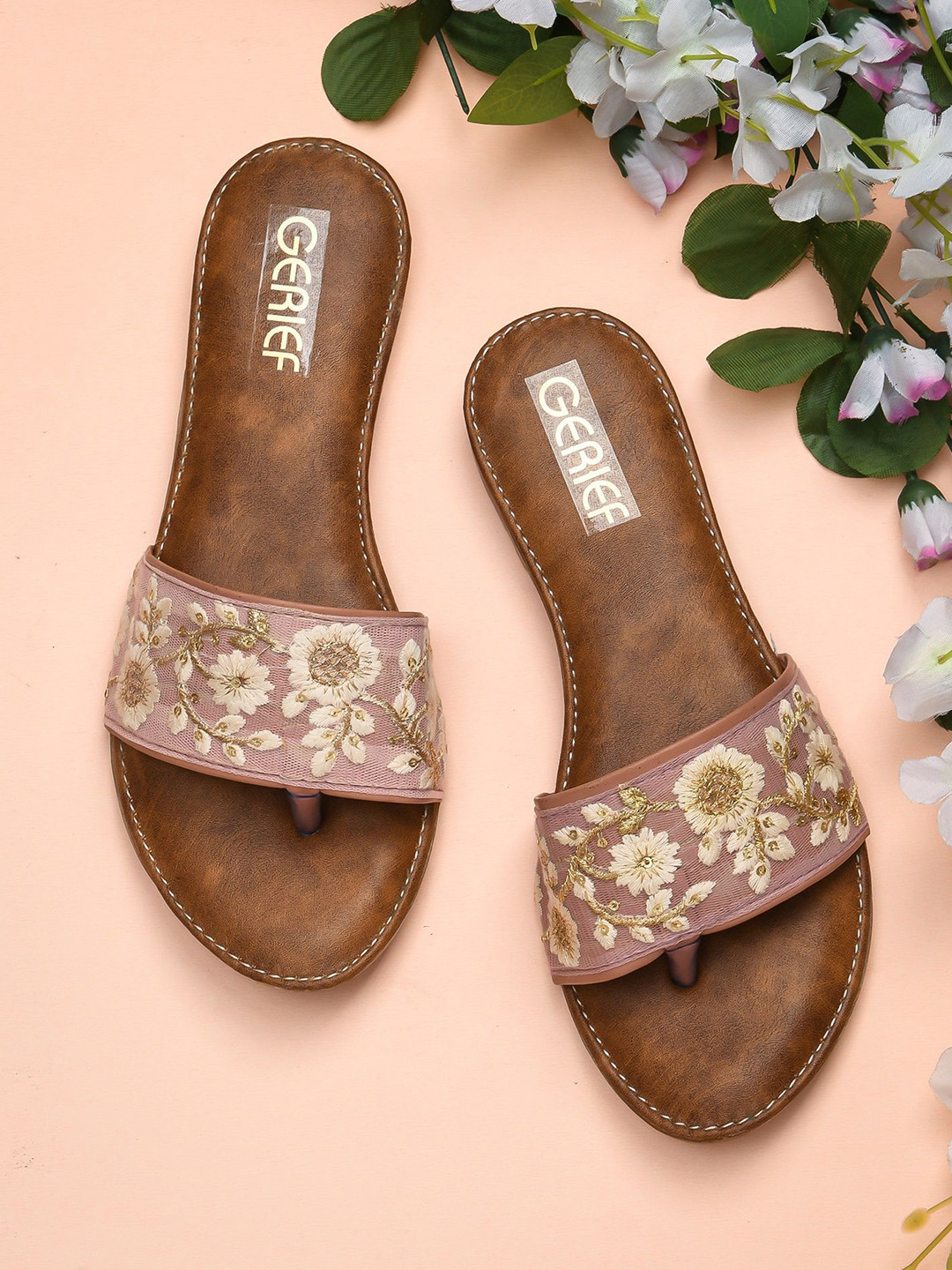 GERIEF Women Embordered Open Toe Flats