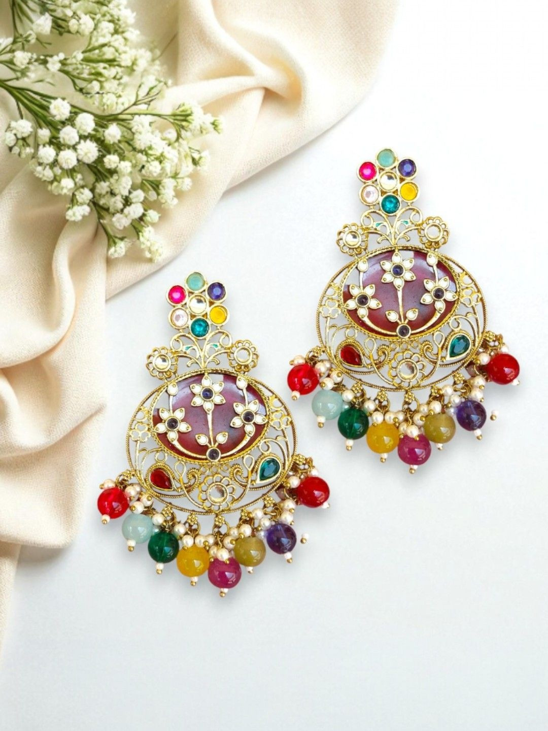 Fashioncrab Women Artificial Stones & Kundan Chandbali Earrings