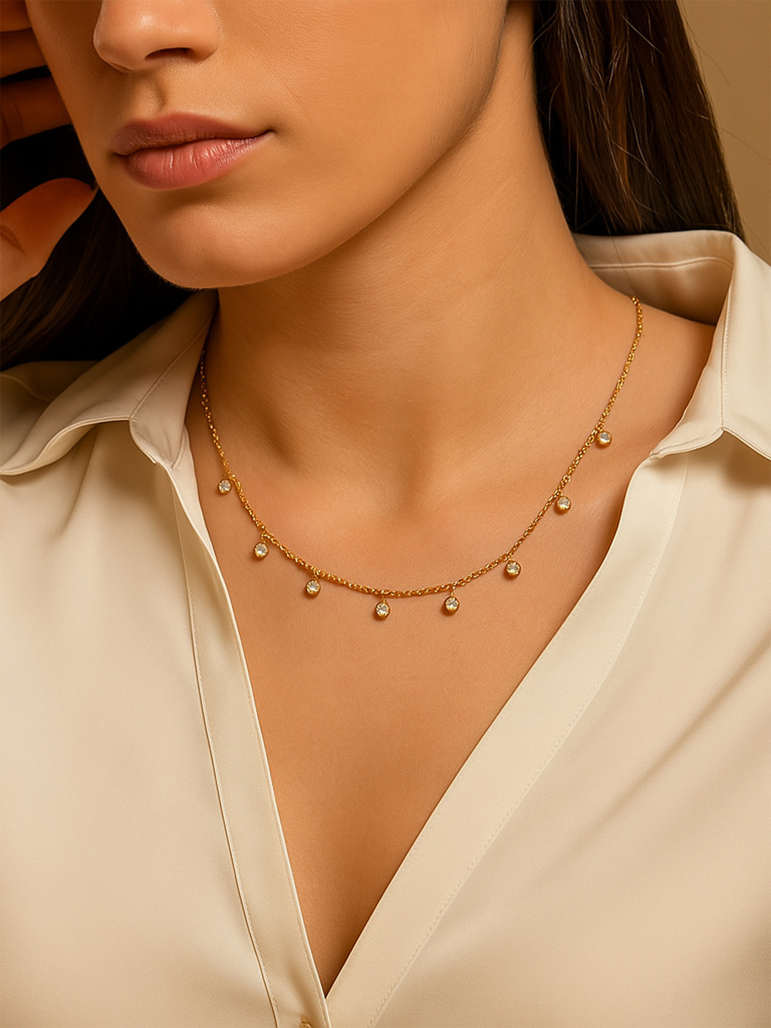 ZAISHA 18KT Gold-Plated Stainless Steel Cubic Zirconia Studded Lana Necklace