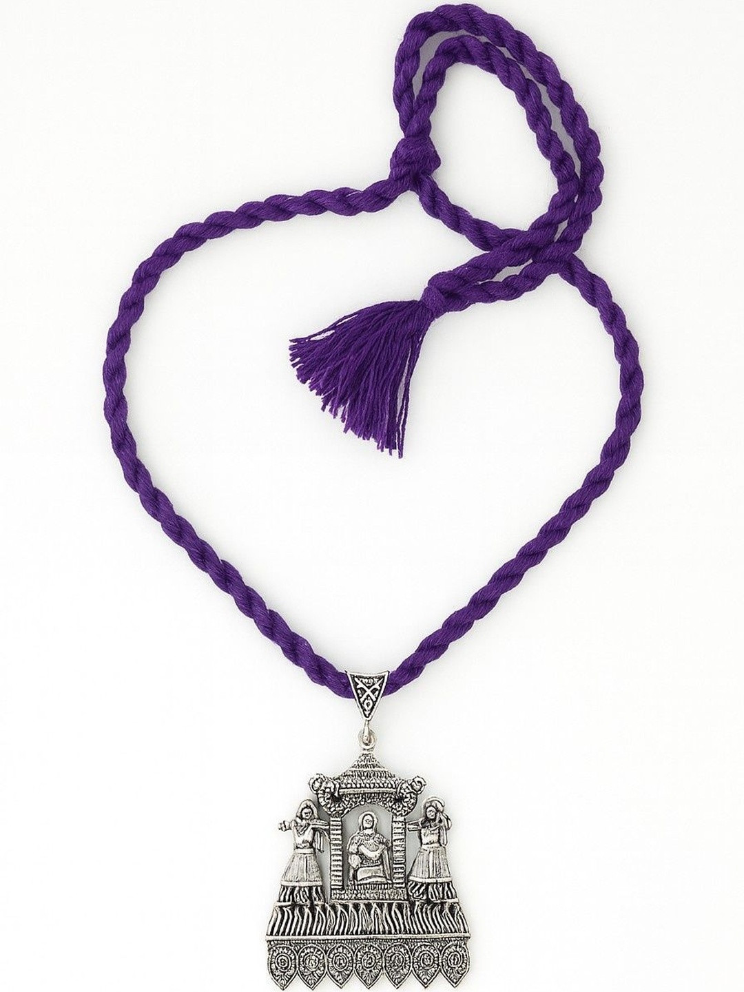 athizay Women Silver Doli Bride Pendant Necklace with 24 Inch Purple Thread Dori