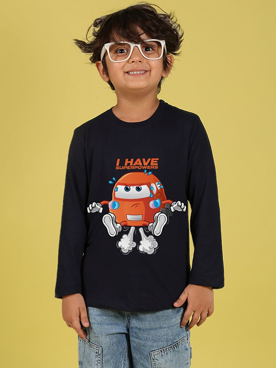 NUSYL Boys Superpowered Car Printed Long Sleeves Regular Fit Tshirts