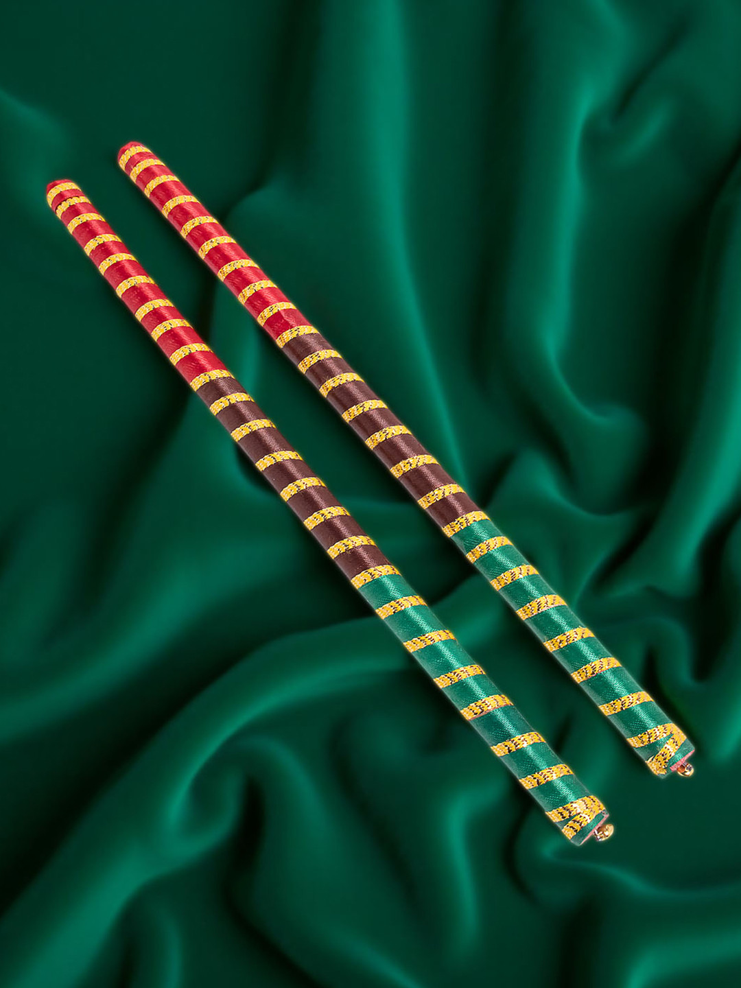 Golden Peacock Set Of 2 Dandiya Sticks With Satin Wrap
