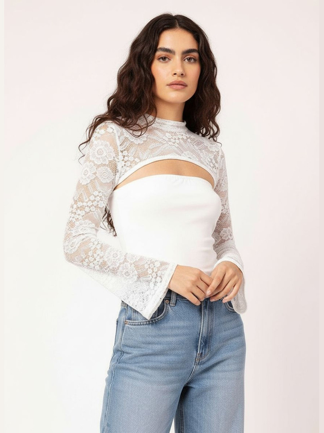 DressBerry Lacy Fling Cut-Out Fitted Top