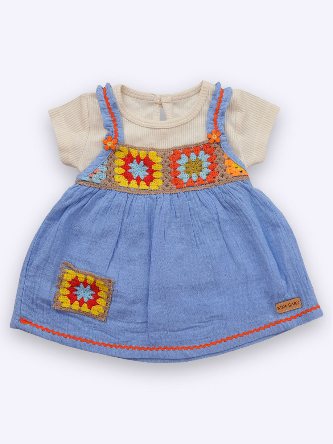 YK x Nice Kidz Infants Girls Self Design Ankle Length Cotton Dungarees