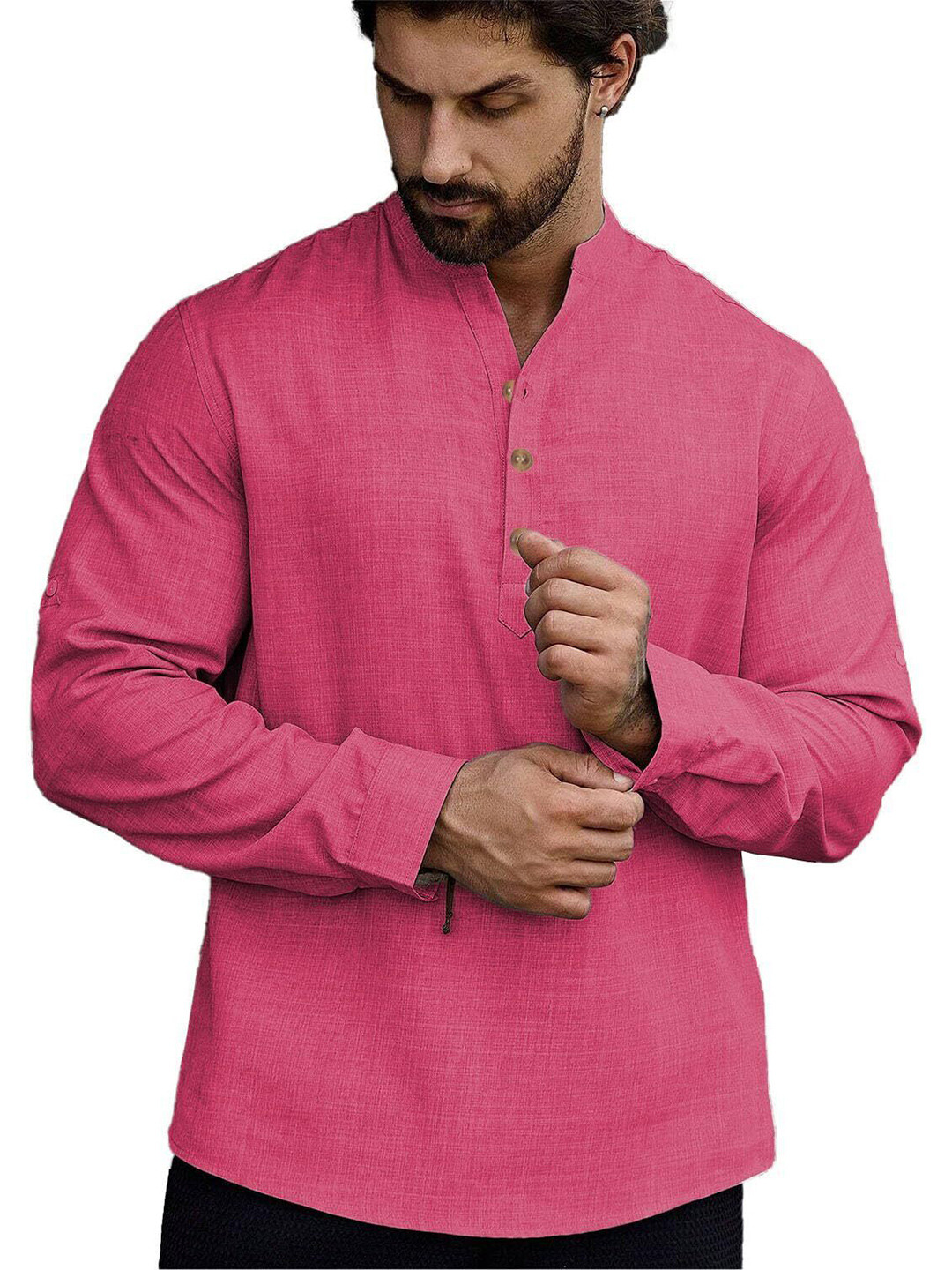 AMRIT TOP WEAR Men Solid Daily Linen Straight Kurta