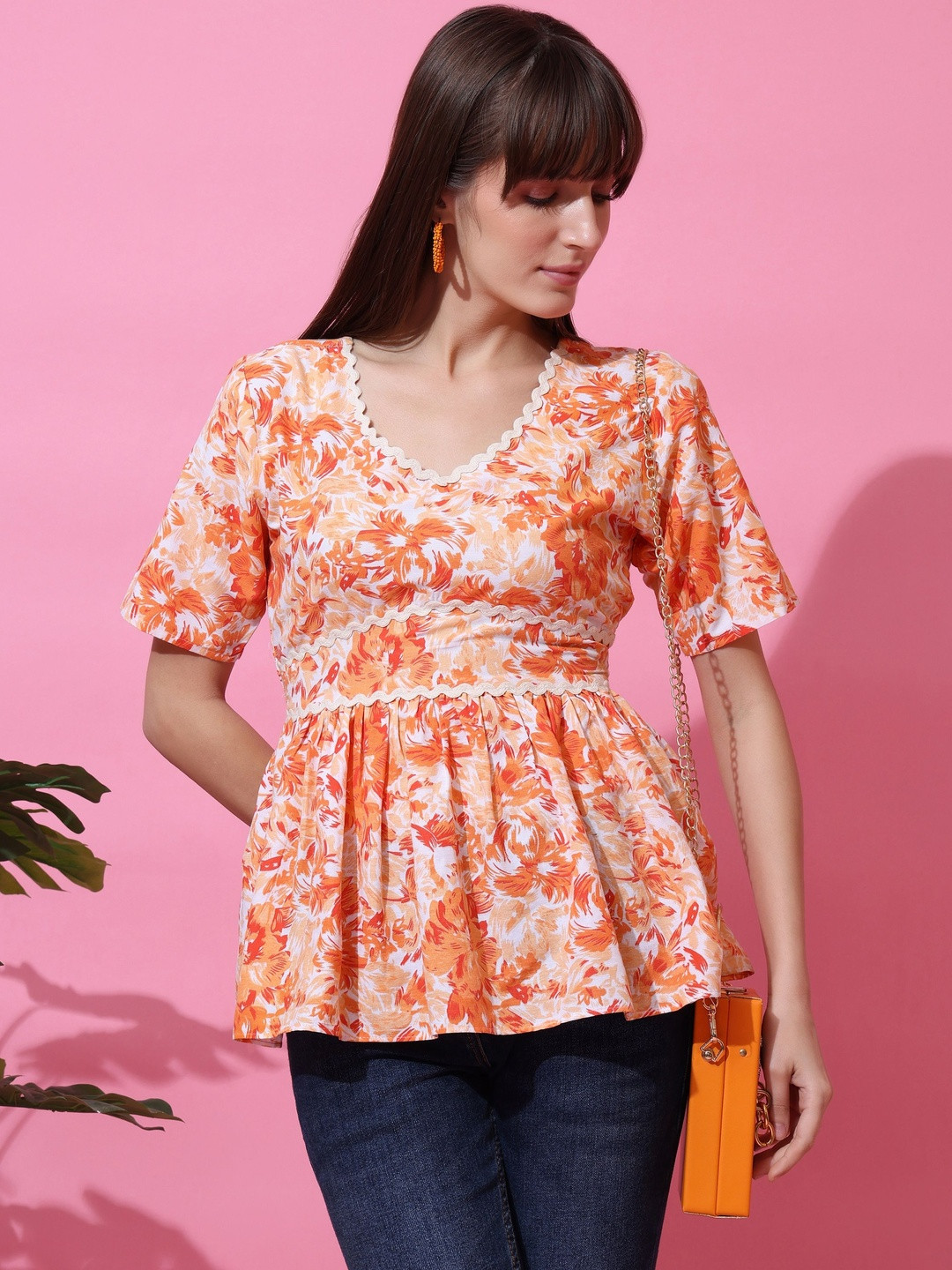 Honky Tonky Floral Printed Cotton Peplum Top