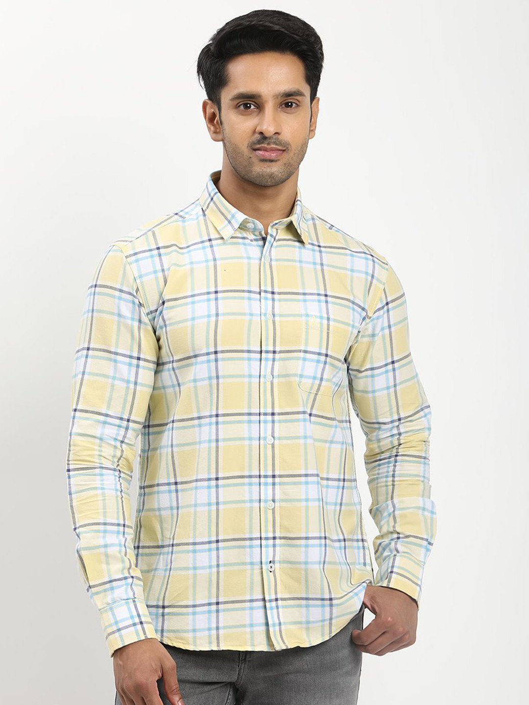Indian Terrain Plus Size Classic Slim Fit Checked Spread Collar Casual Shirt