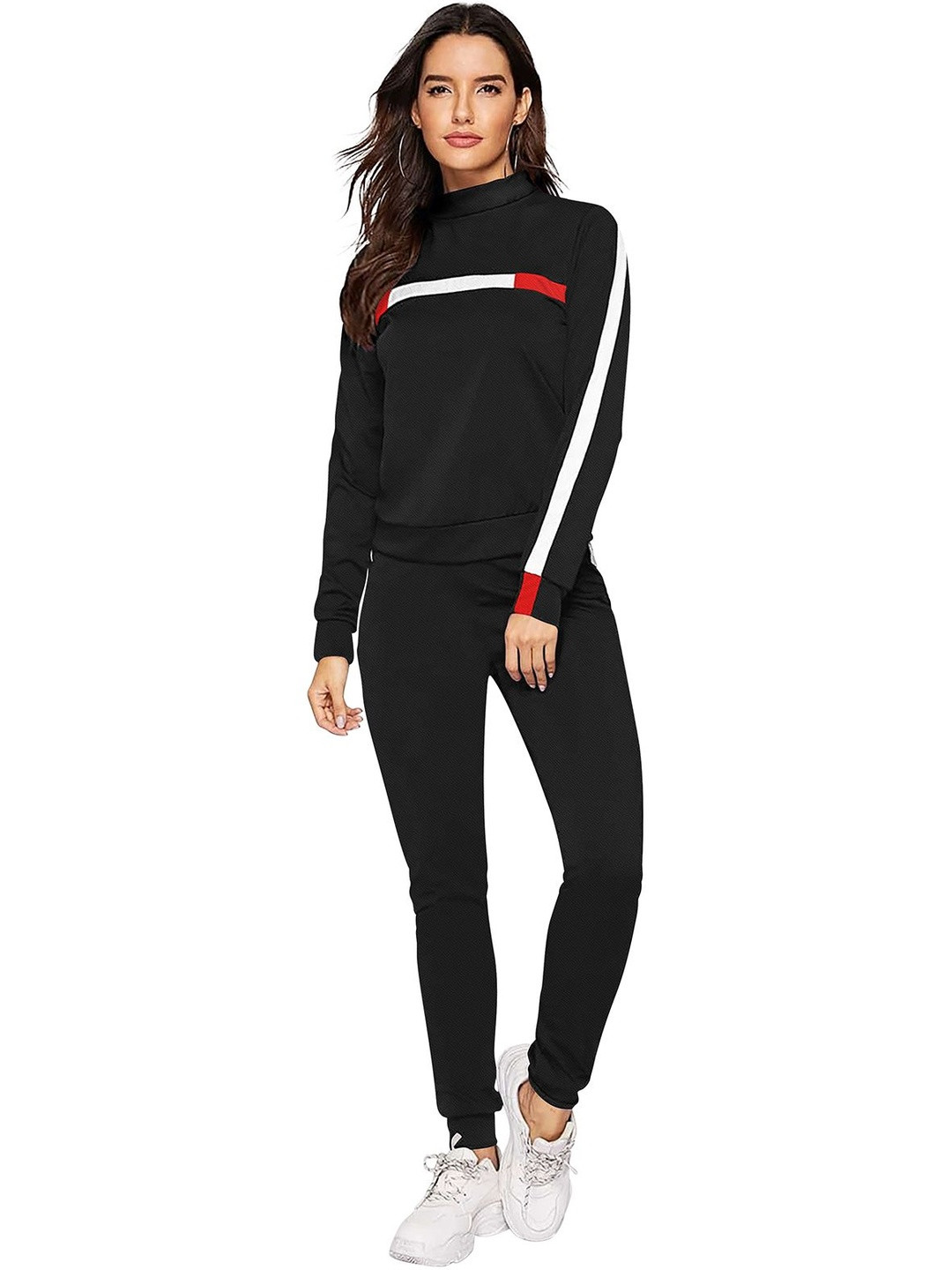 SZN Women Black Colourblocked Jogger Set