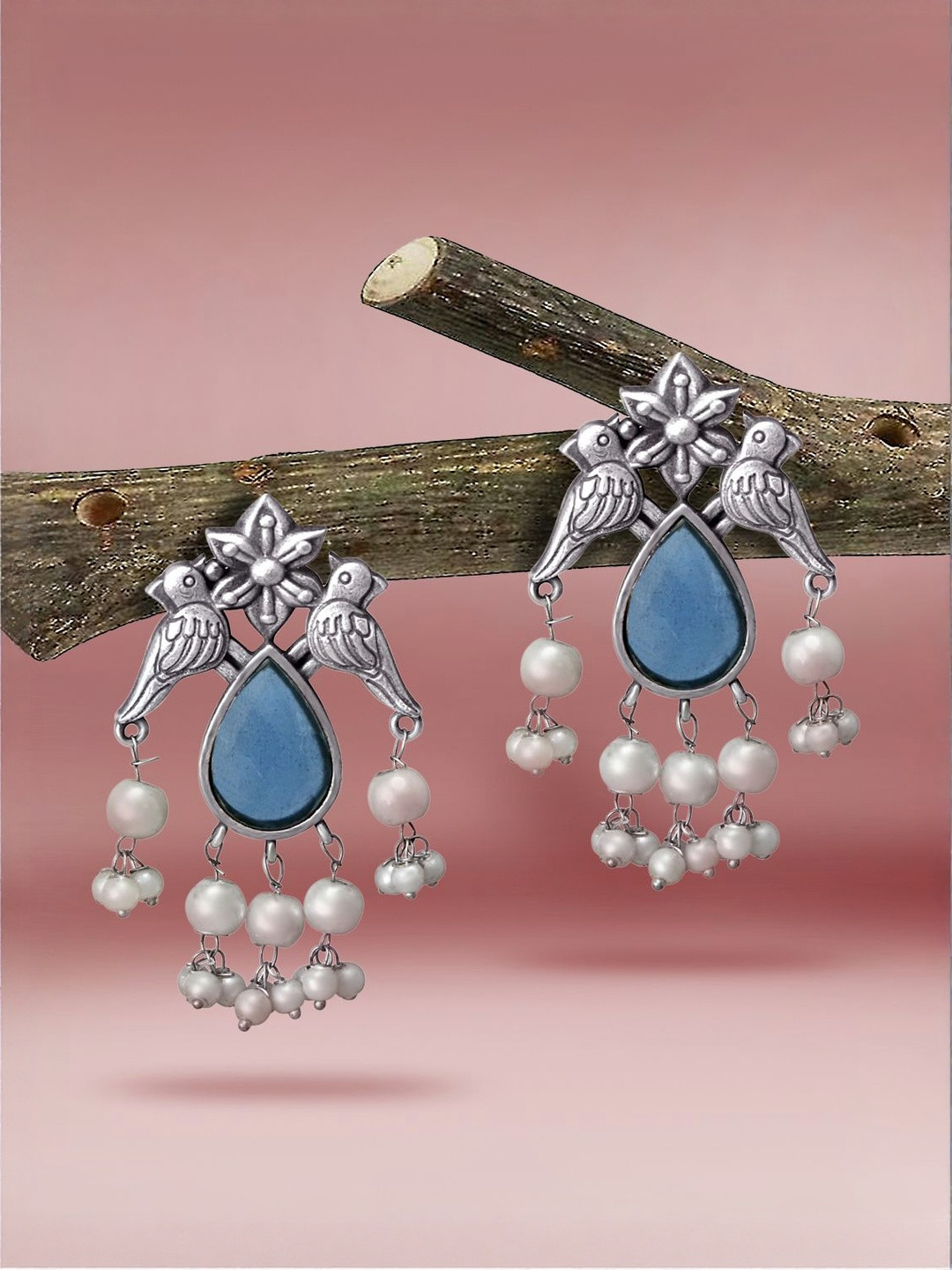 Joy of Jewels  Artificial Stones Studded and Pearls Beaded Drop Earrings