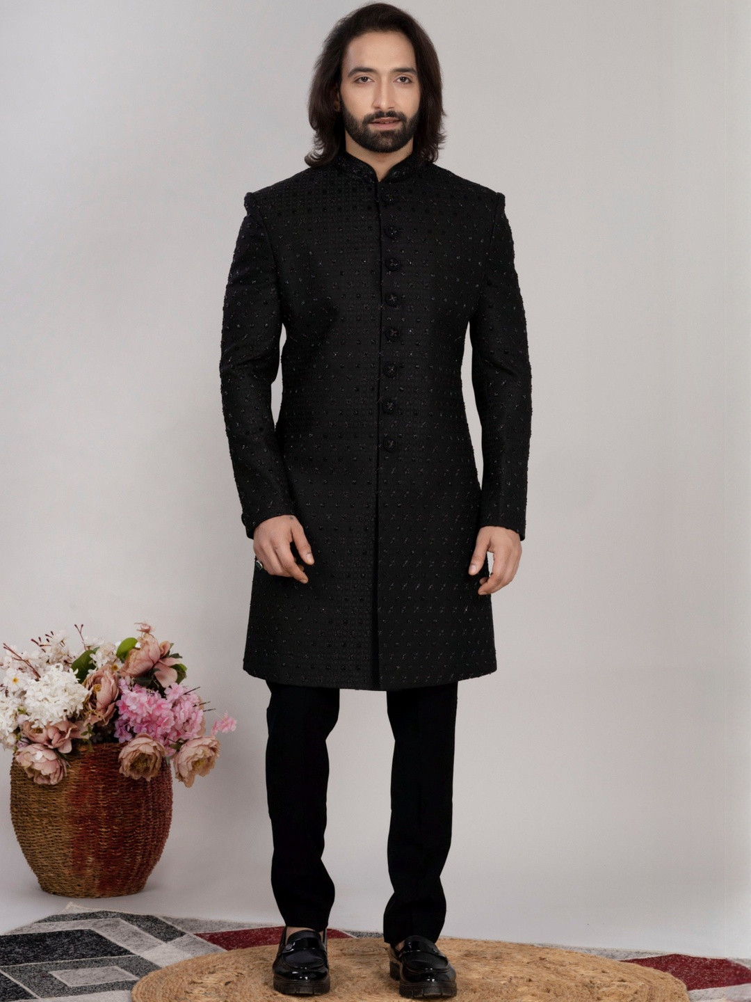 AEN FASHION Men Hand Embroidered Indo-Western Sherwani