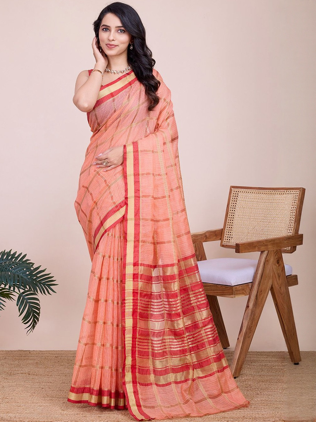 Durga Textile Striped Zari Handloom Saree