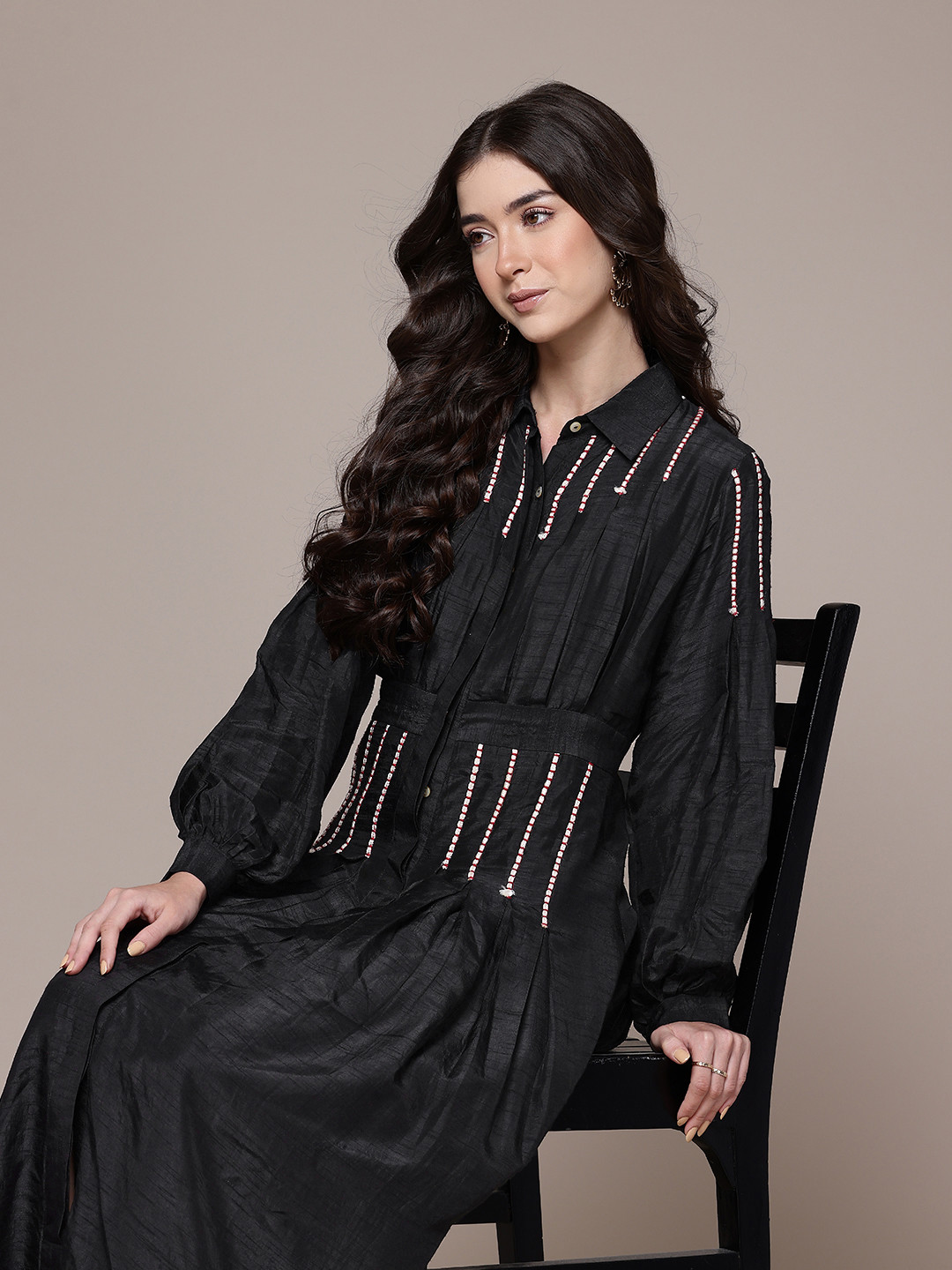 Ritu Kumar Shirt Collar Fit & Flare Midi Dress